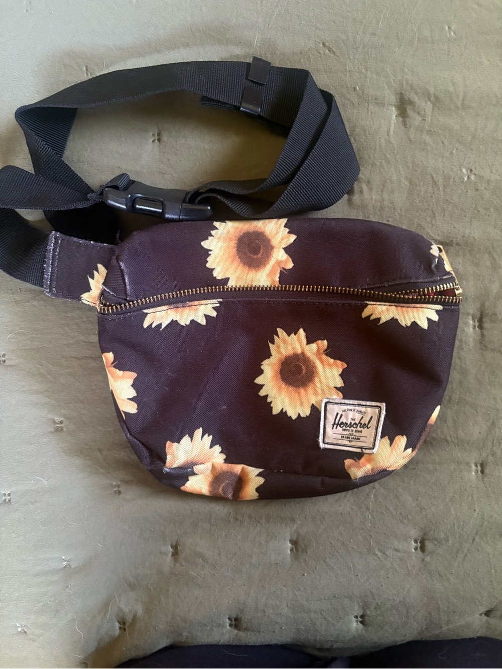Herschel Supply Company Black Sunflower Pattern Belt Bag or Crossbody